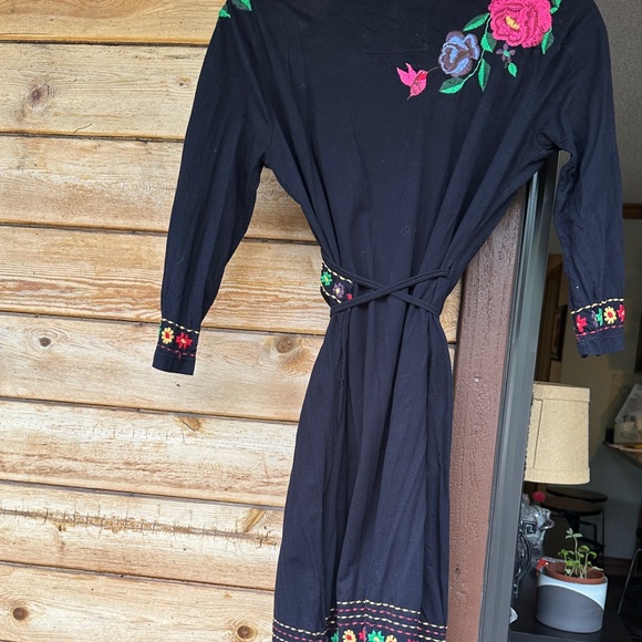 Johnny Was JW Los Angeles Wrap Black Dress with Floral Embroidery - Picture 5 of 7